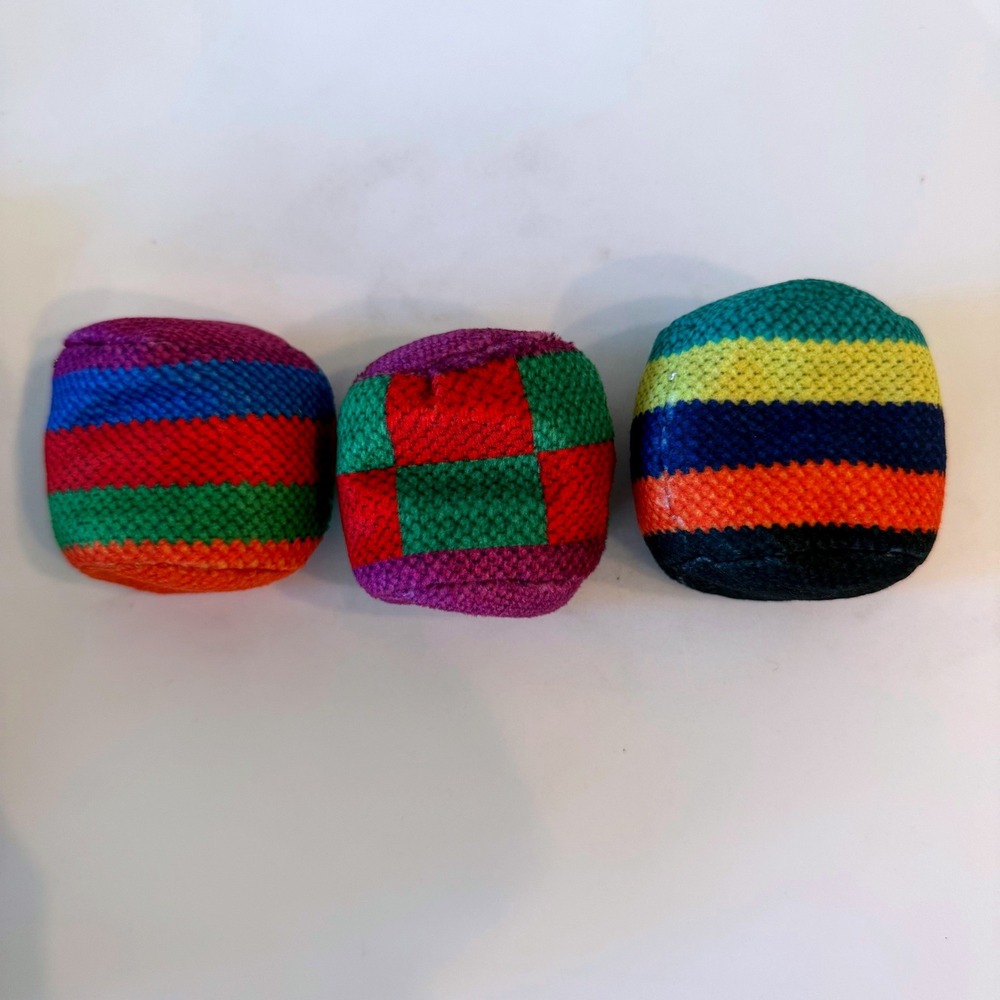 Hacky Sack Juggling Bean Bags Unisex OS Multicolor Striped Checkered 3 Piece Set